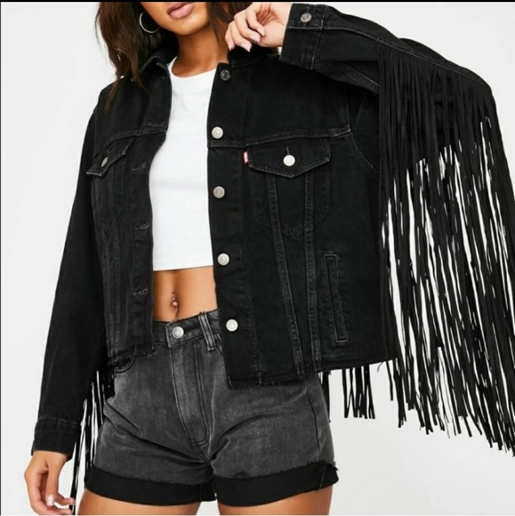 Levi's Ex Boyfriend Fringe  Denim Jacket size S - Picture 3 of 6